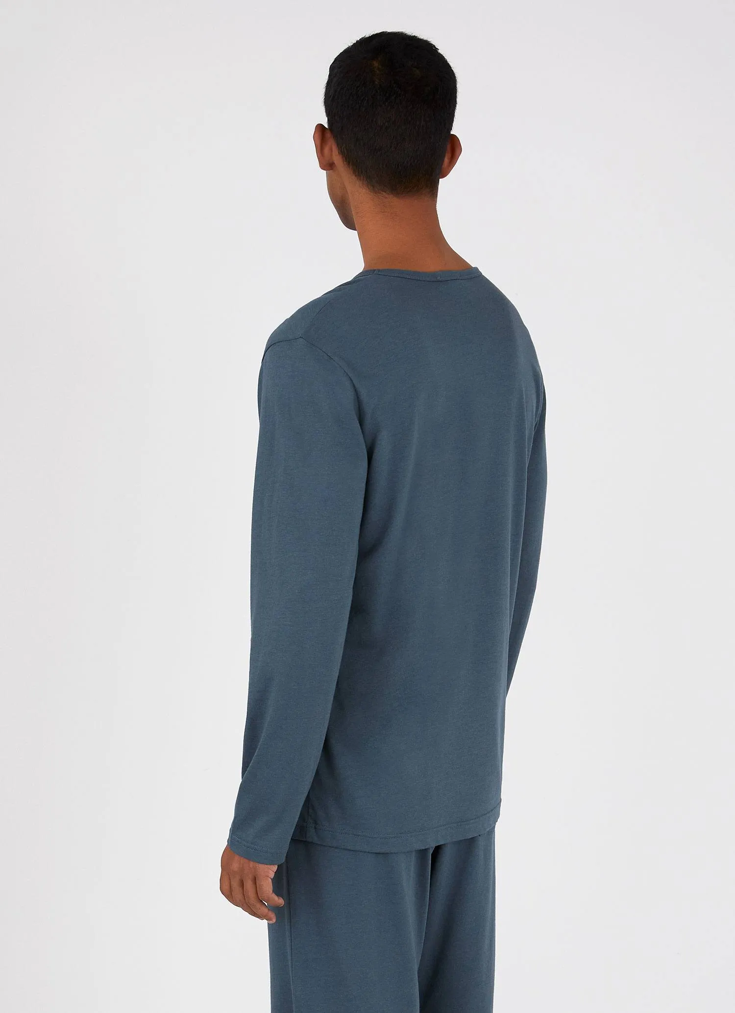 Men's Cotton Modal Lounge Long Sleeve T-shirt in Dark Petrol sold by Sunspel product image thumbnail 4