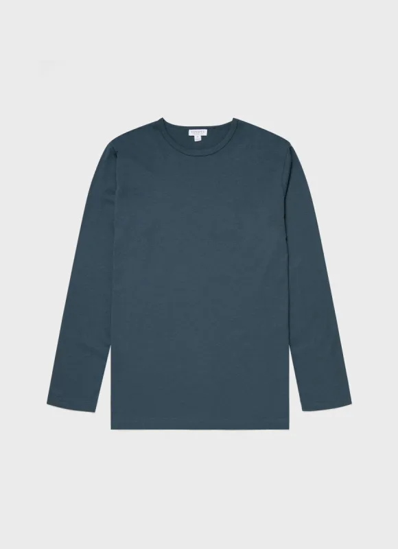 Men's Cotton Modal Lounge Long Sleeve T-shirt in Dark Petrol sold by Sunspel