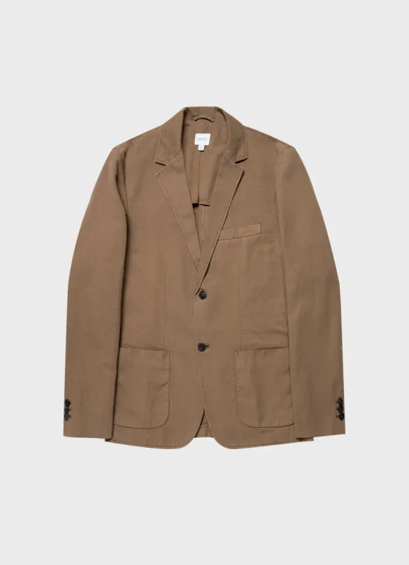 Men's Cotton Linen Unstructured Blazer in Dark Tan sold by Sunspel