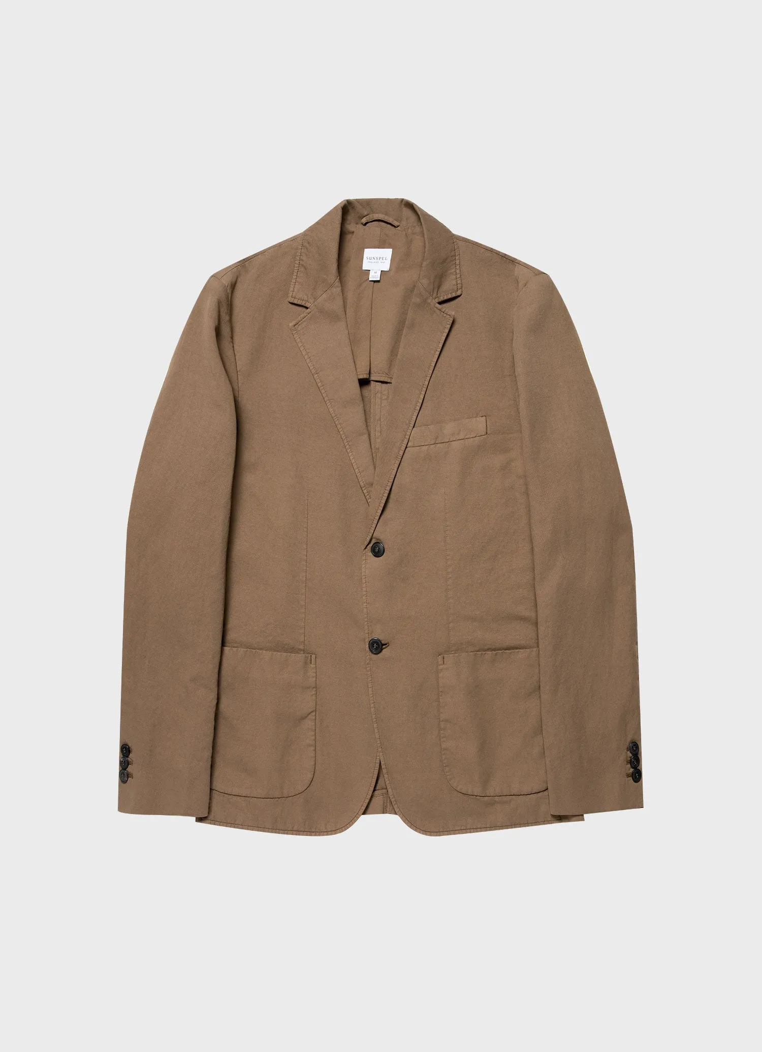 Men's Cotton Linen Unstructured Blazer in Dark Tan sold by Sunspel