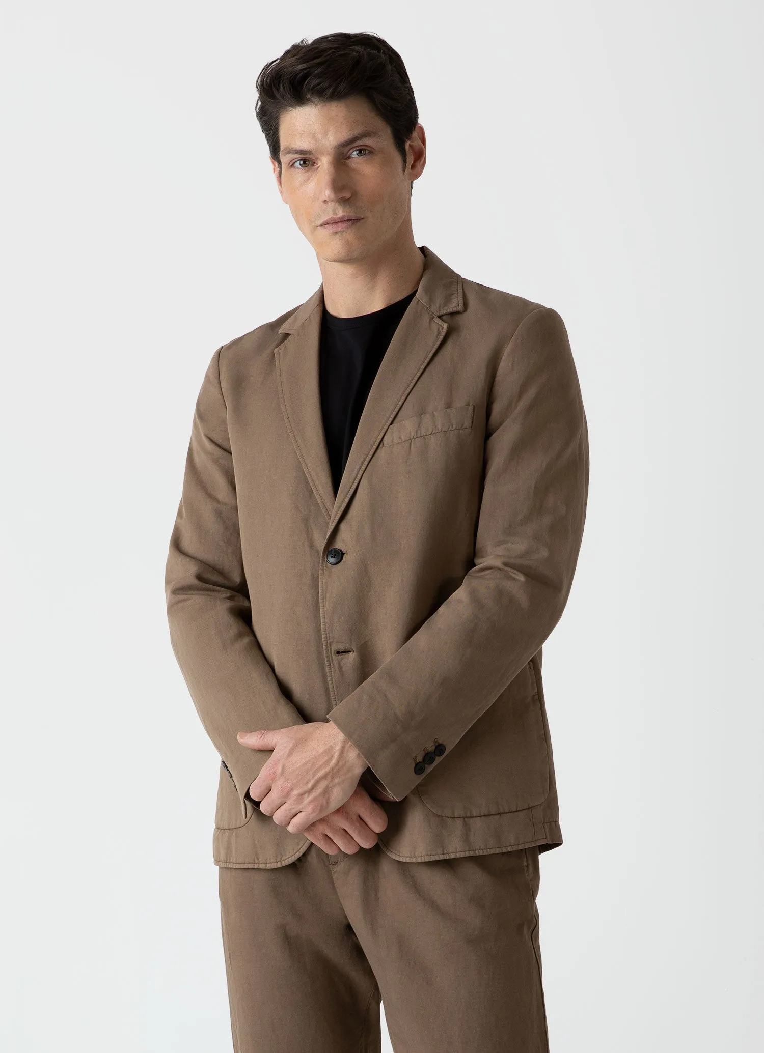 Men's Cotton Linen Unstructured Blazer in Dark Tan sold by Sunspel product image thumbnail 2