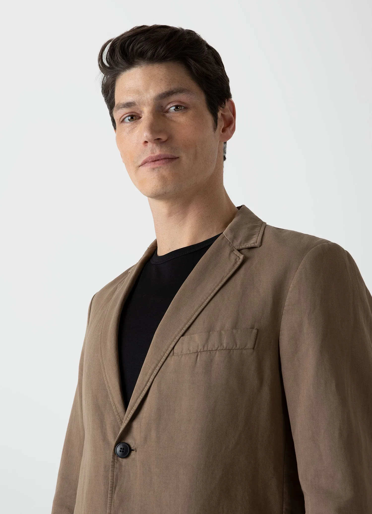 Men's Cotton Linen Unstructured Blazer in Dark Tan sold by Sunspel product image thumbnail 5