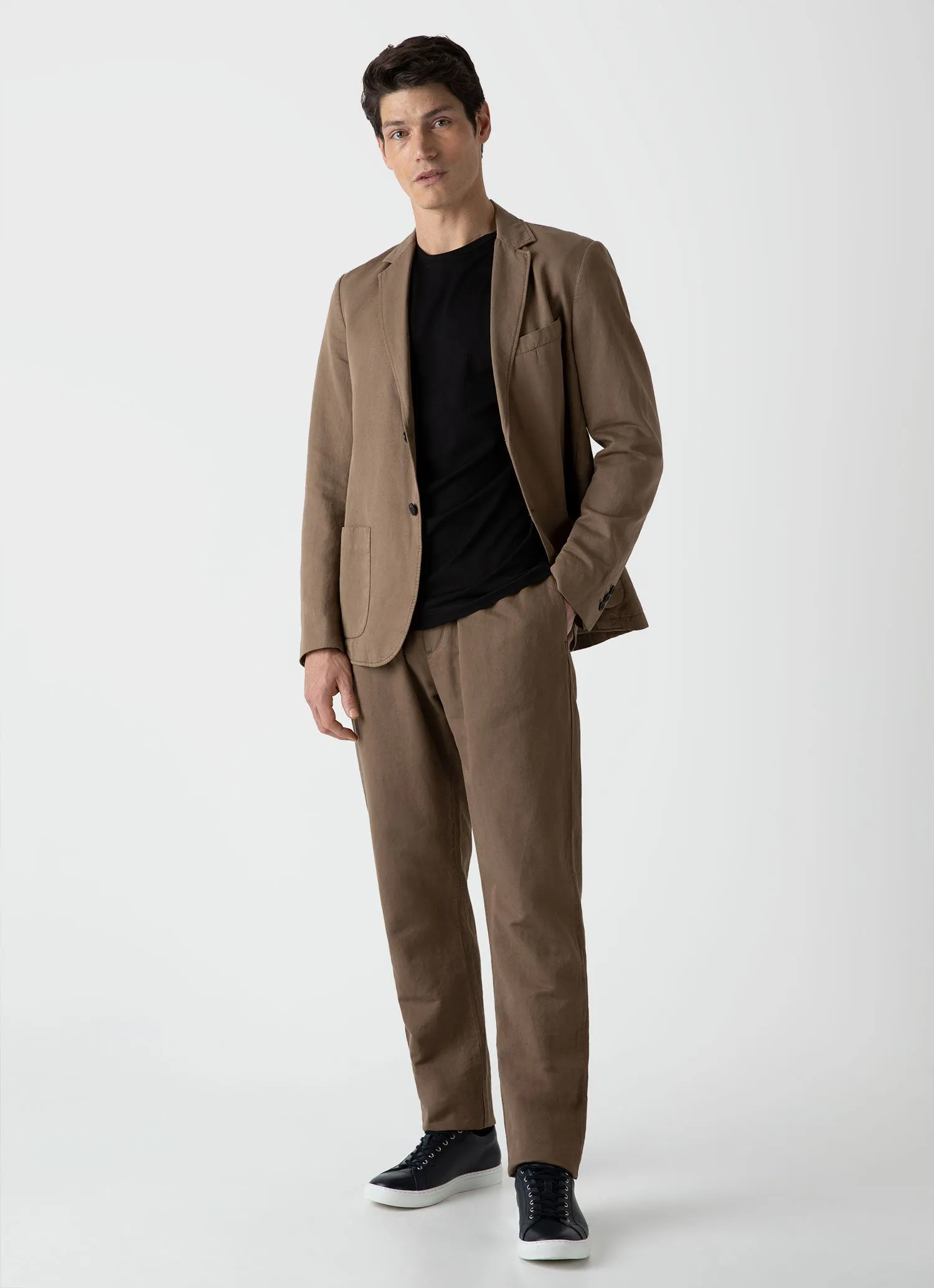 Men's Cotton Linen Unstructured Blazer in Dark Tan sold by Sunspel product image thumbnail 3