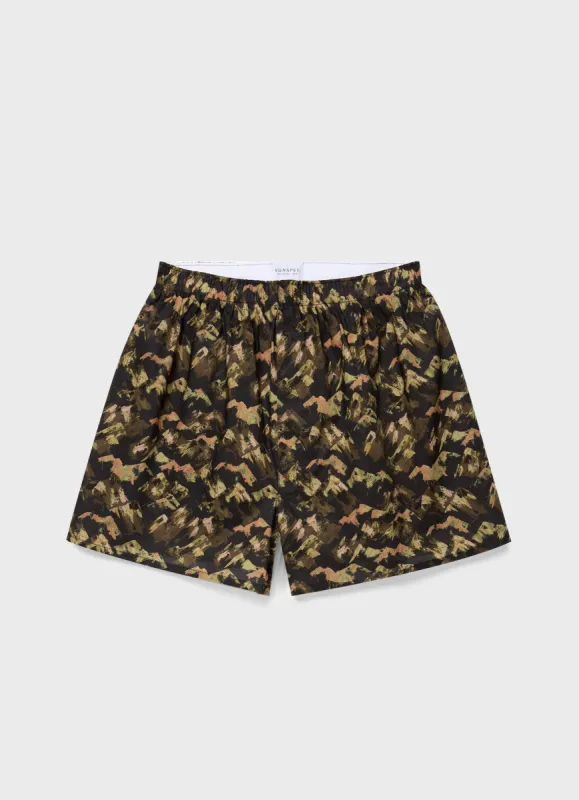 Men's Classic Boxer Shorts in Liberty Fabric Green Mount Olympus made by Sunspel