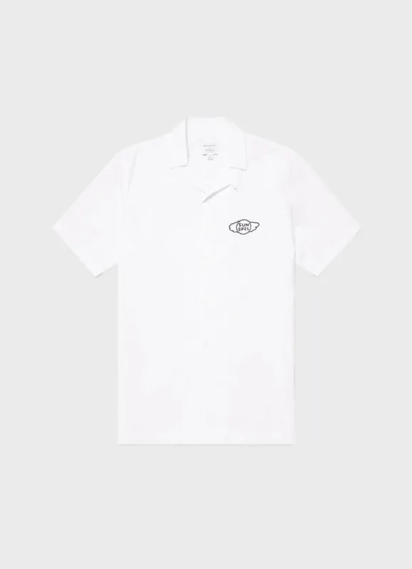 Men's David Shrigley Camp Collar Shirt in White sold by Sunspel