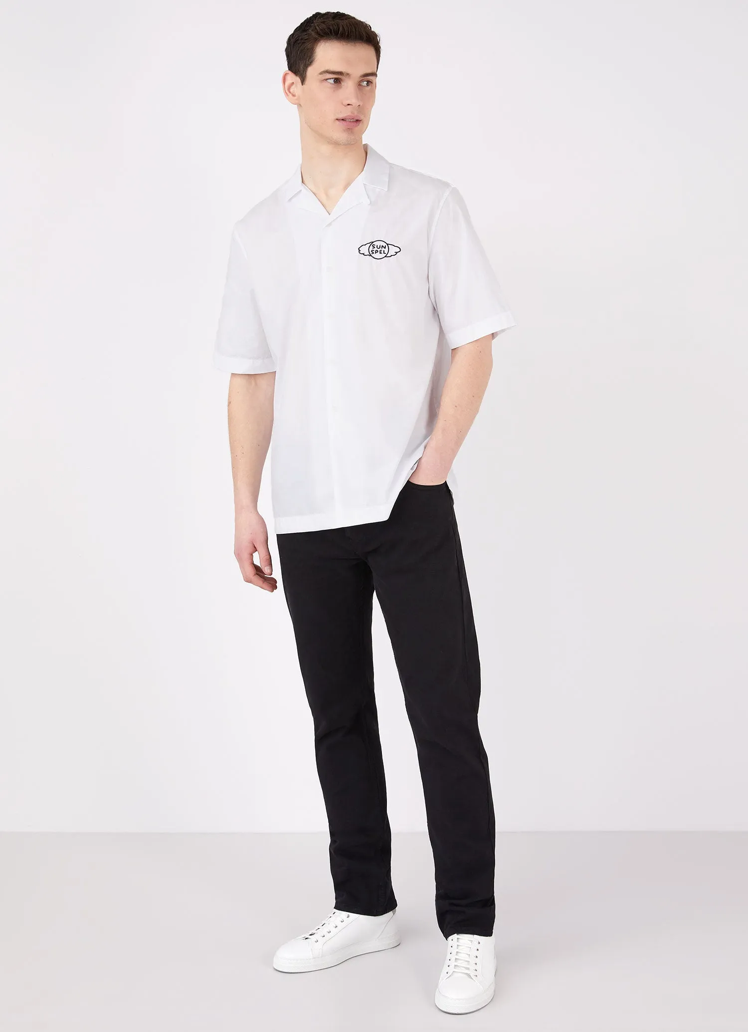 Men's David Shrigley Camp Collar Shirt in White sold by Sunspel product image thumbnail 3
