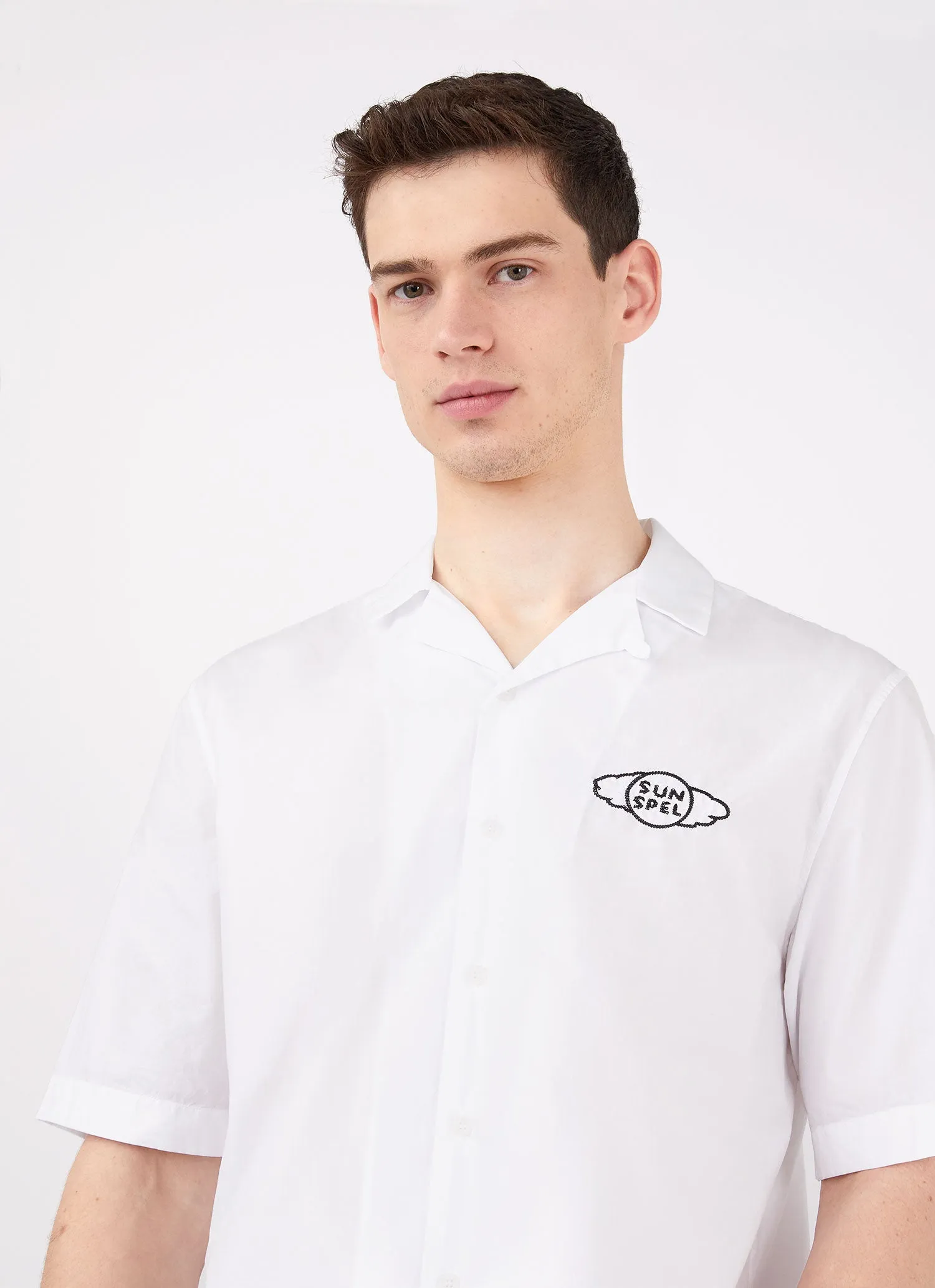 Men's David Shrigley Camp Collar Shirt in White sold by Sunspel product image thumbnail 5