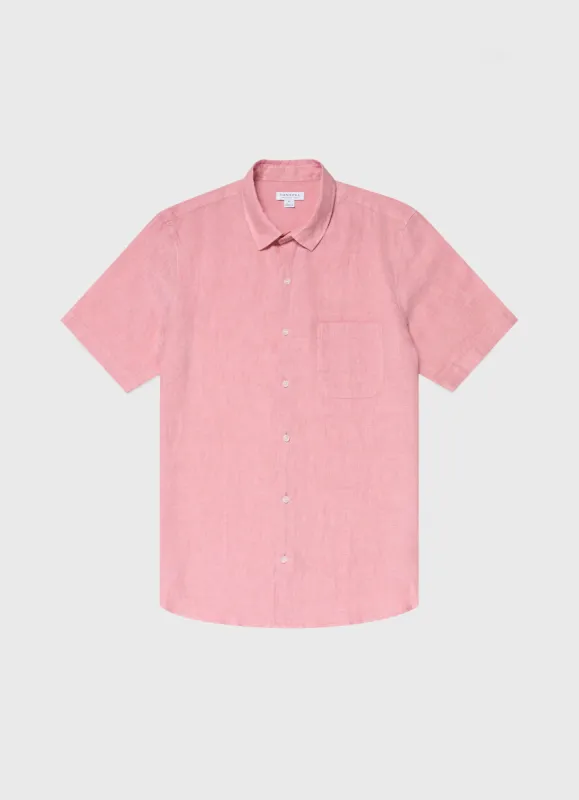 Men's Short Sleeve Linen Shirt in Shell Pink sold by Sunspel