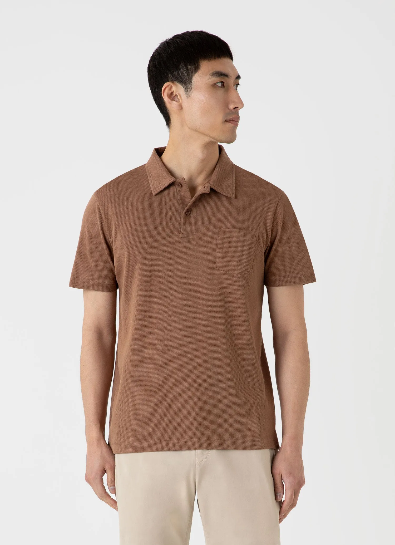 Men's Riviera Polo Shirt in Dark Sand sold by Sunspel product image thumbnail 2