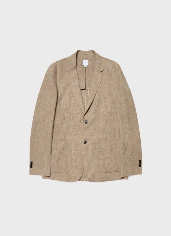 Men's Linen Blazer in Light Sand Puppytooth sold by Sunspel
