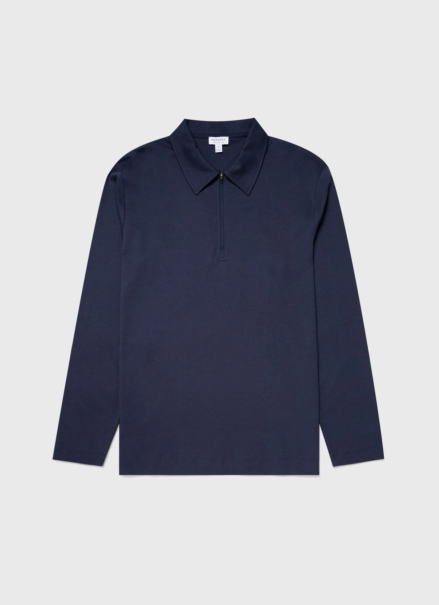 Men's Brushed Cotton Long Sleeve Polo Shirt in Navy sold by Sunspel