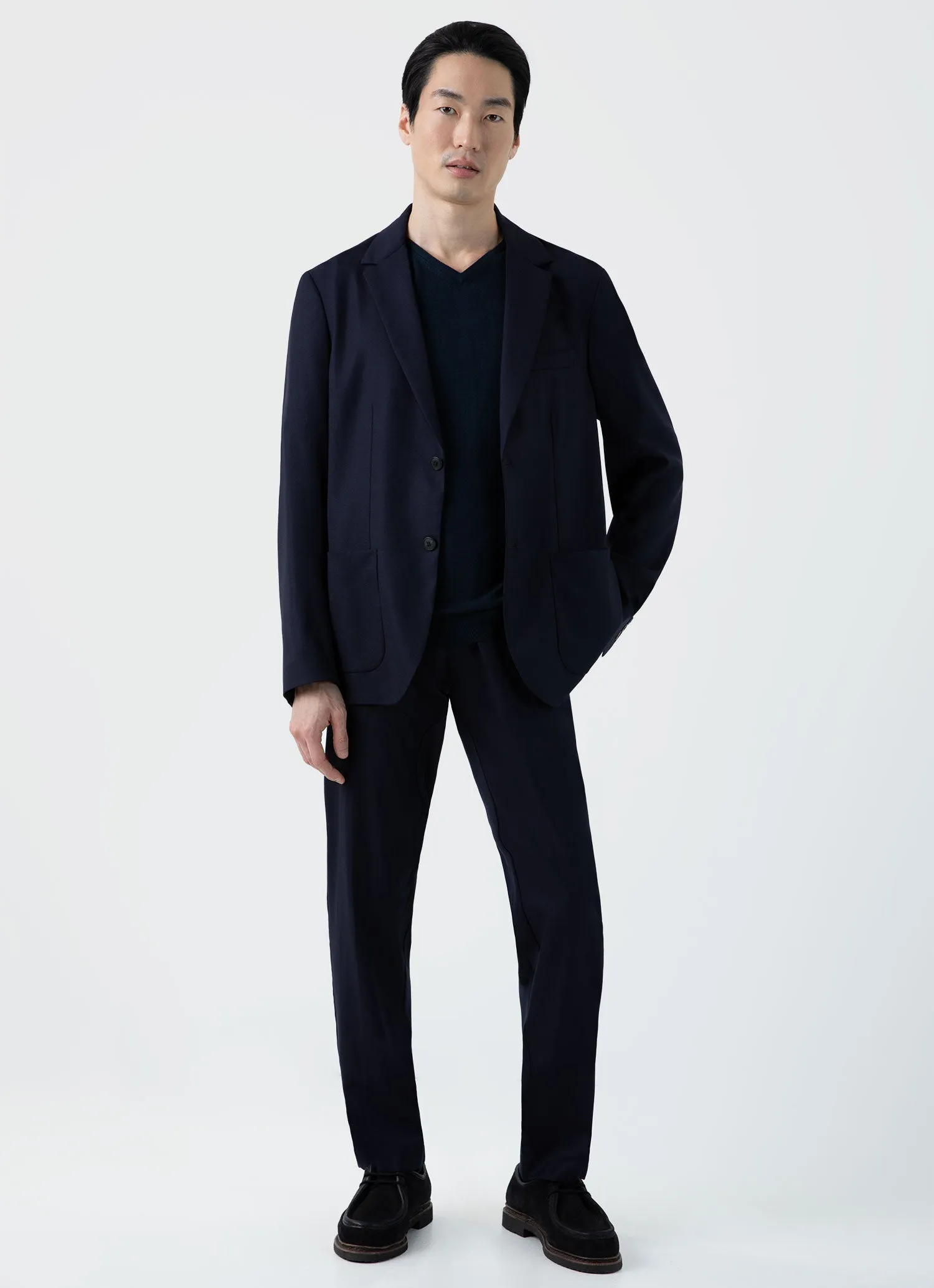 Men's Extra-Fine Merino V-neck in Light Navy sold by Sunspel product image thumbnail 3