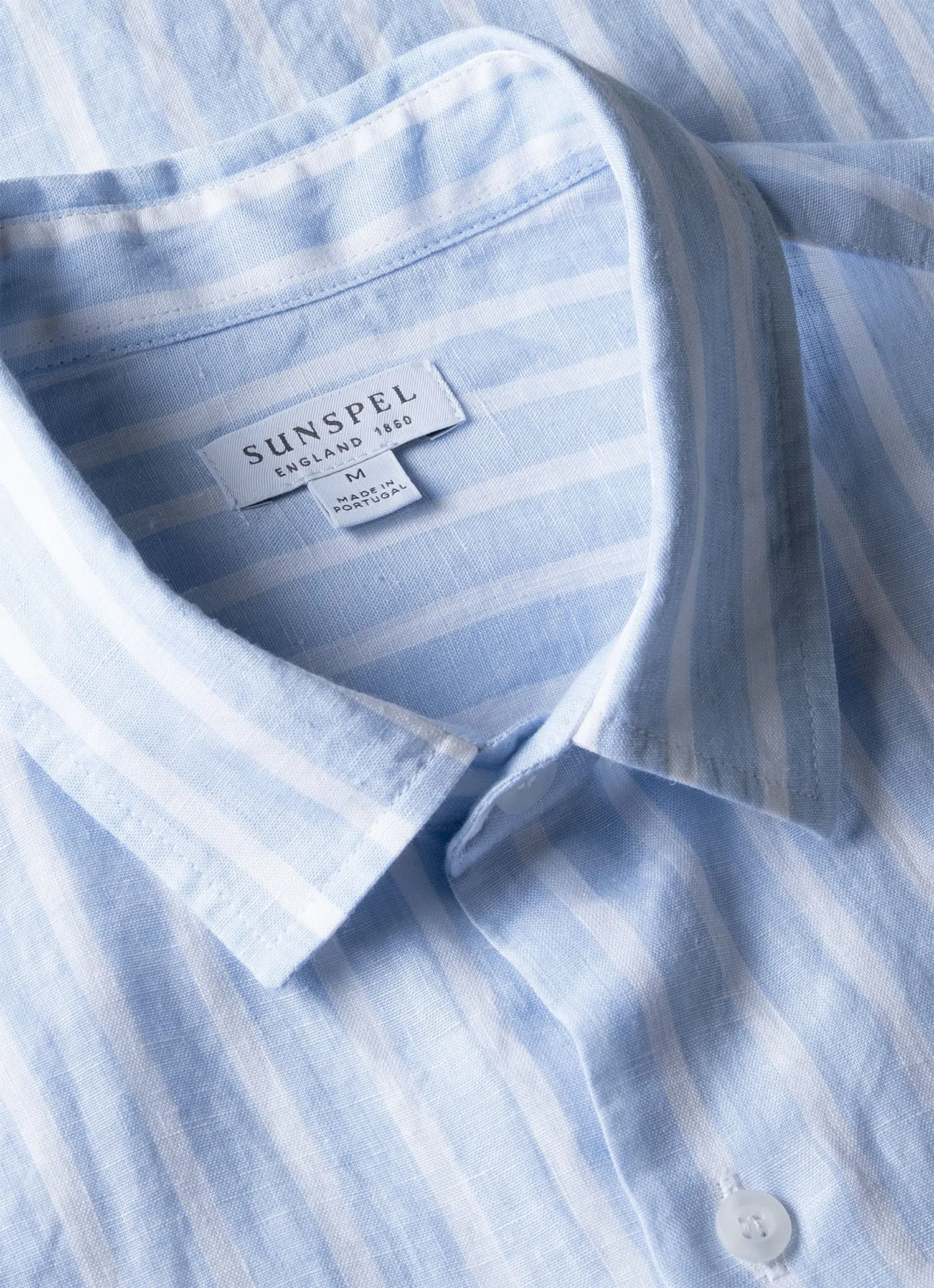 Men's Short Sleeve Linen Shirt in Light Blue/White sold by Sunspel product image thumbnail 4