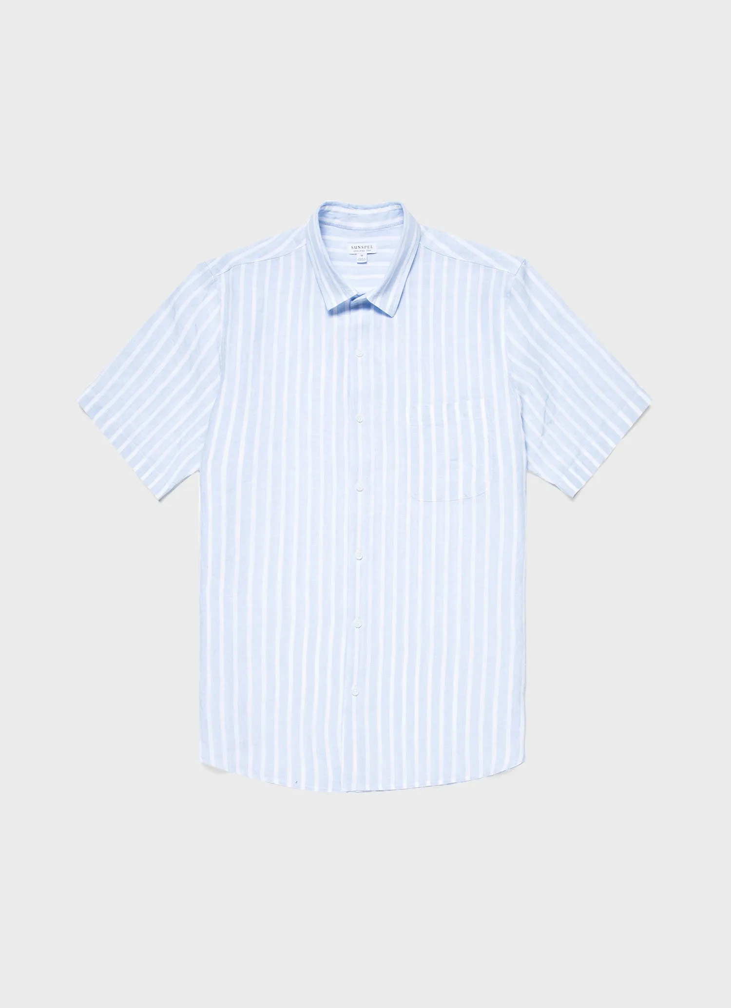 Men's Short Sleeve Linen Shirt in Light Blue/White sold by Sunspel