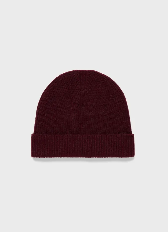Cashmere Ribbed Hat in Port sold by Sunspel