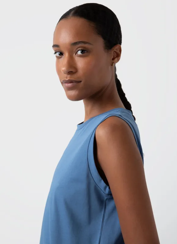 Women's Boy Fit Tank in Bluestone sold by Sunspel