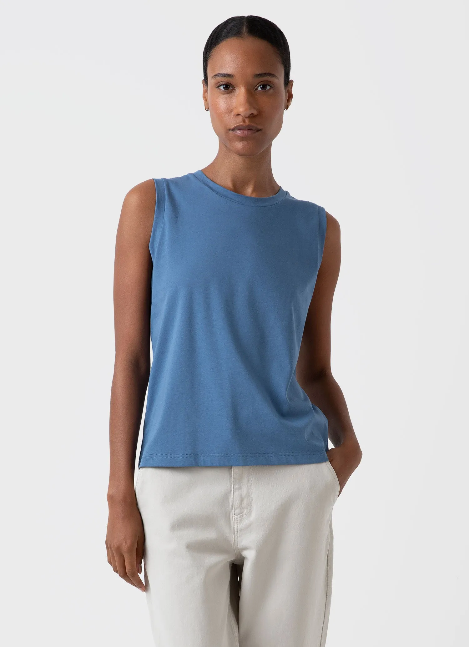 Women's Boy Fit Tank in Bluestone sold by Sunspel product image thumbnail 2
