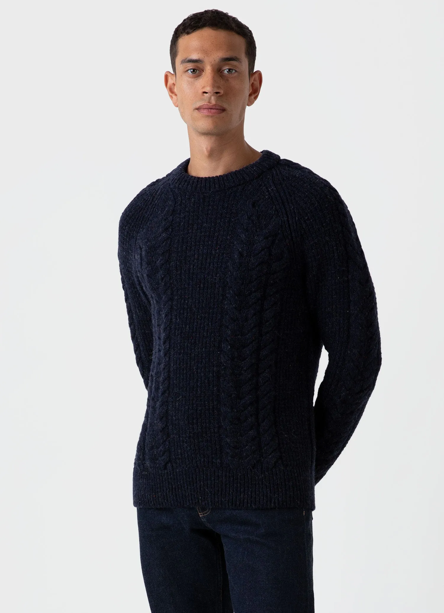 Men's Textured Donegal Jumper in Navy Donegal sold by Sunspel product image thumbnail 2