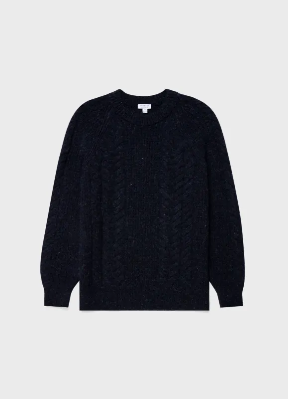 Men's Textured Donegal Jumper in Navy Donegal sold by Sunspel