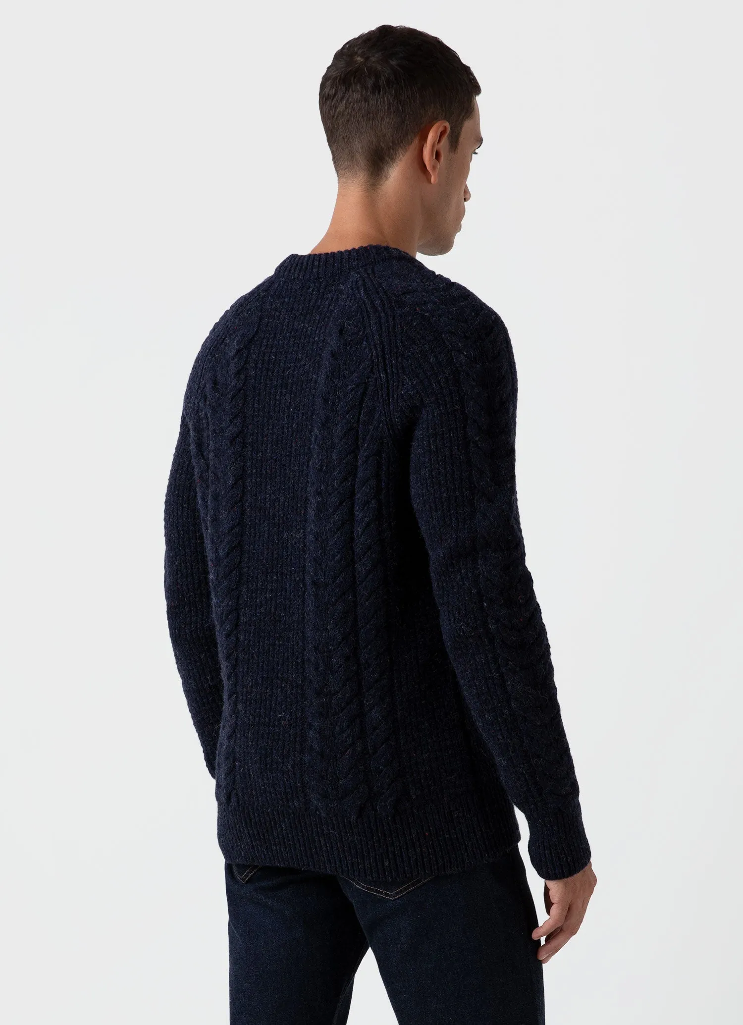 Men's Textured Donegal Jumper in Navy Donegal sold by Sunspel product image thumbnail 4
