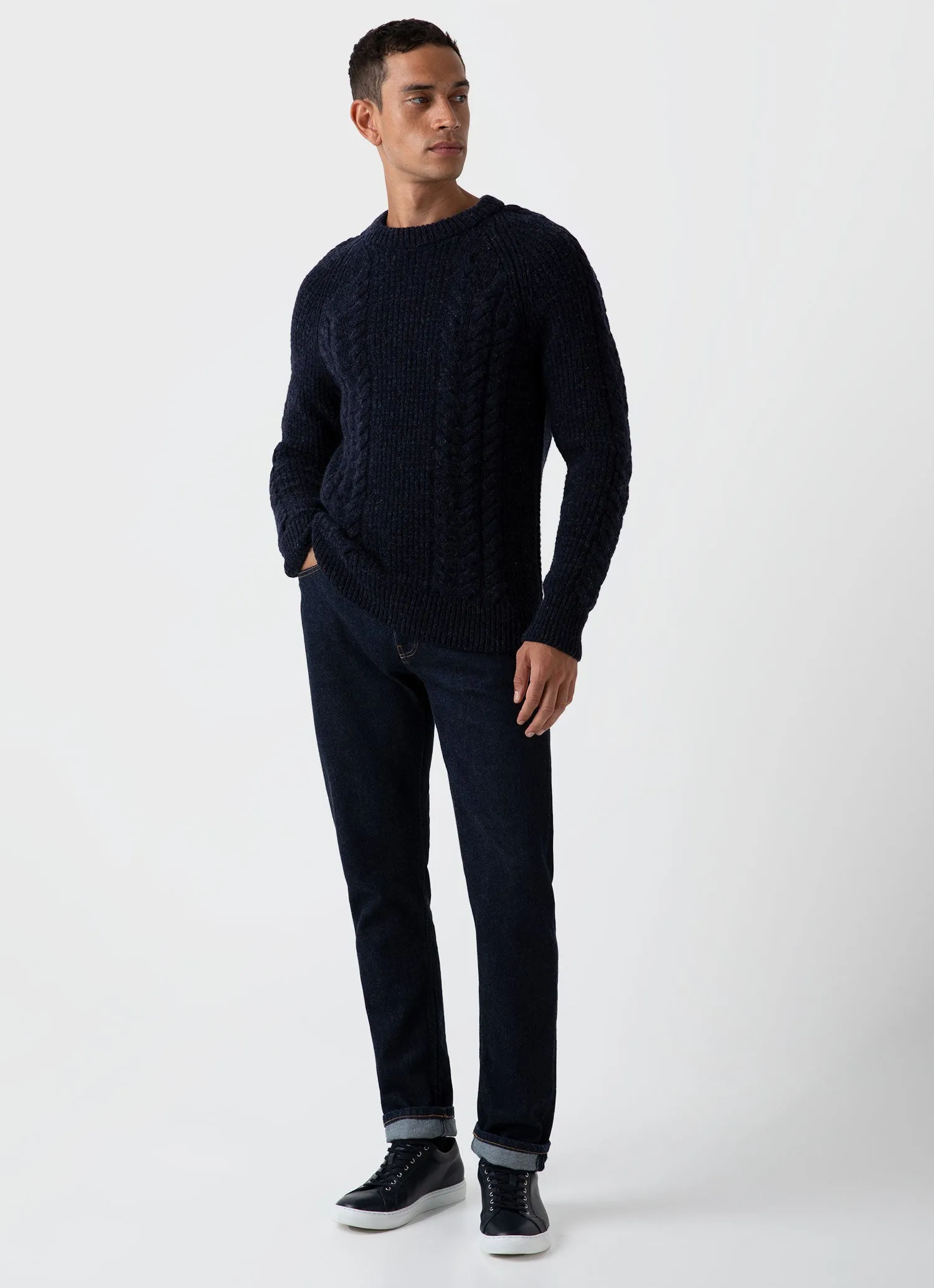 Men's Textured Donegal Jumper in Navy Donegal sold by Sunspel product image thumbnail 3
