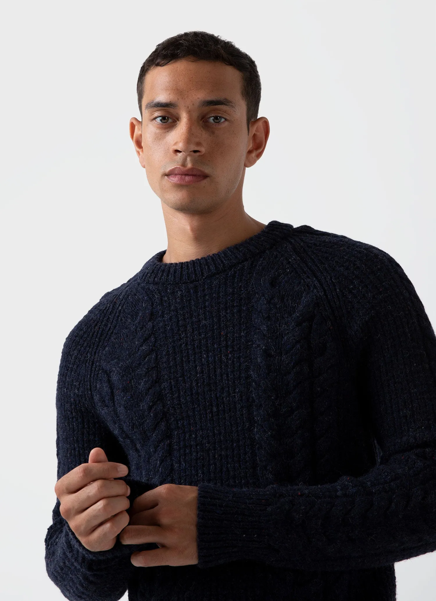 Men's Textured Donegal Jumper in Navy Donegal sold by Sunspel product image thumbnail 5