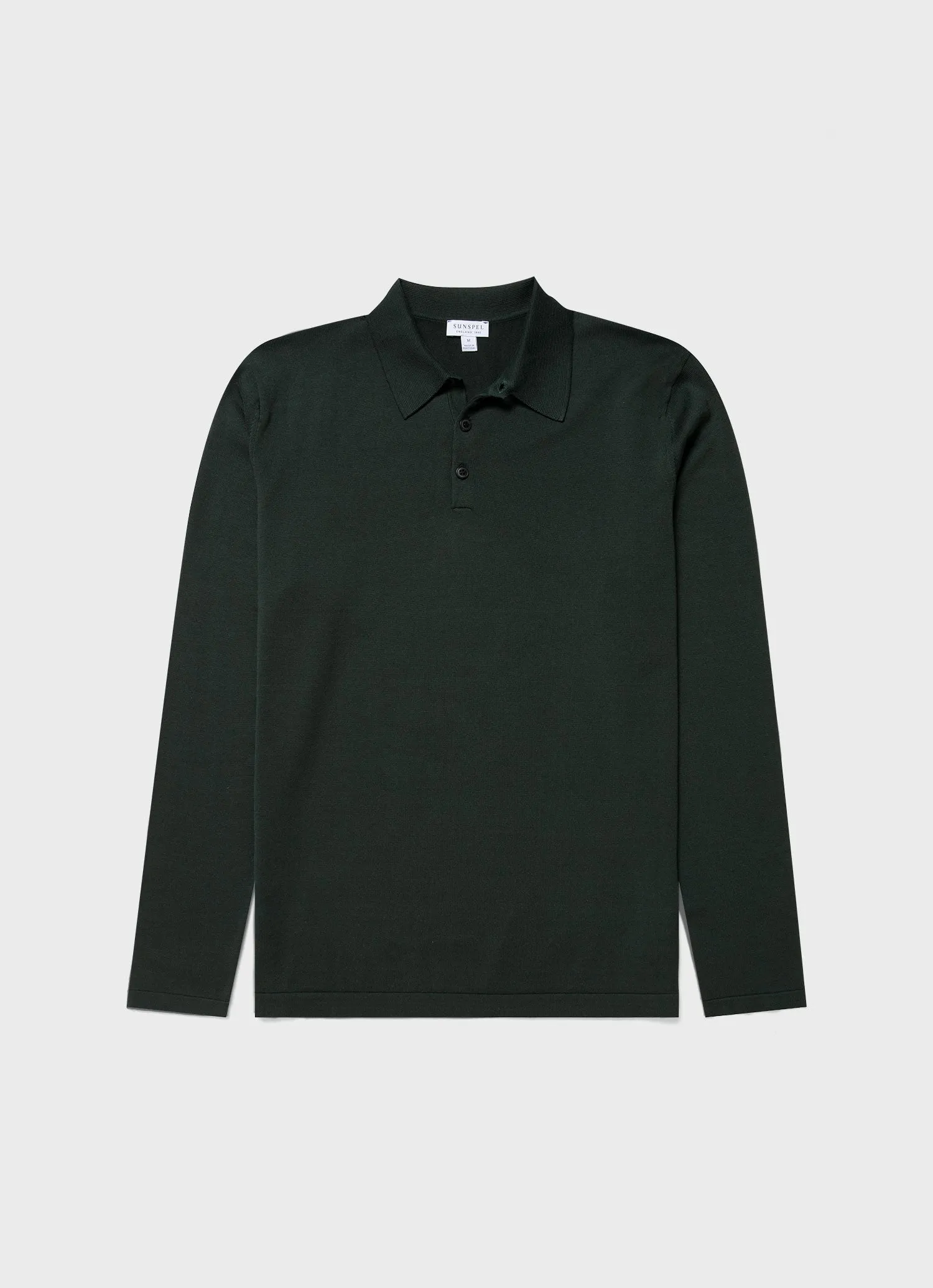 Men's Sea Island Cotton Long Sleeve Polo Shirt in Seaweed sold by Sunspel