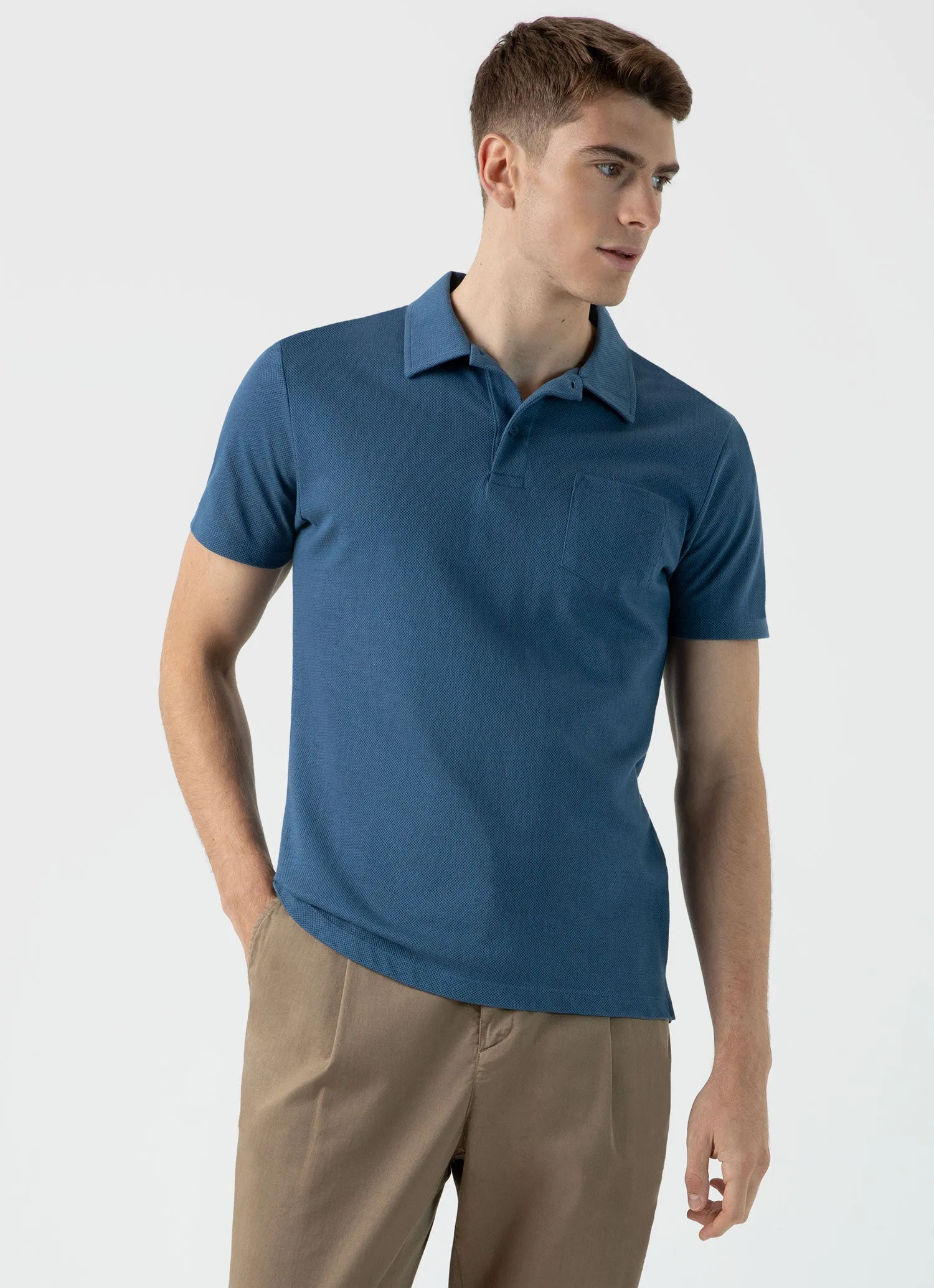 Men's Riviera Polo Shirt in Steel Blue sold by Sunspel product image thumbnail 2
