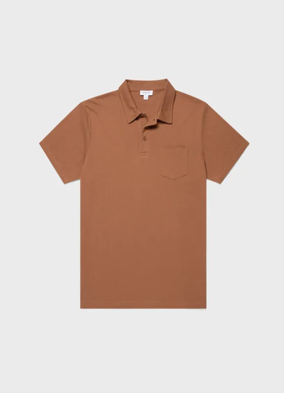 Men's Riviera Polo Shirt in Dark Camel sold by Sunspel