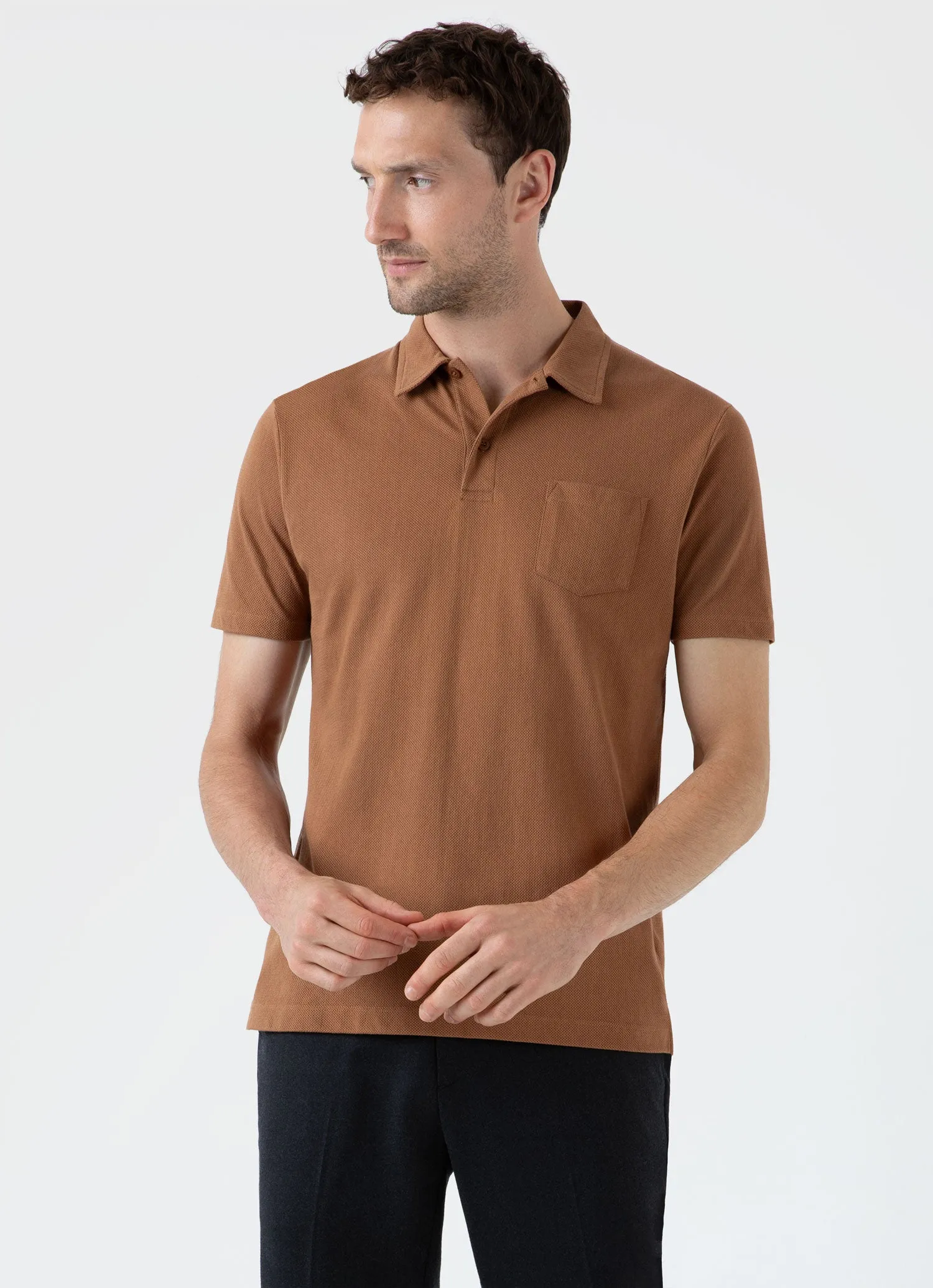 Men's Riviera Polo Shirt in Dark Camel sold by Sunspel product image thumbnail 2