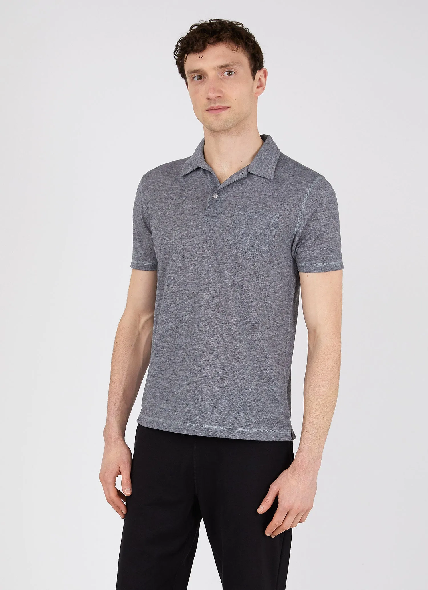 Men's DriRelease Active Polo Shirt in Grey Melange sold by Sunspel product image thumbnail 2