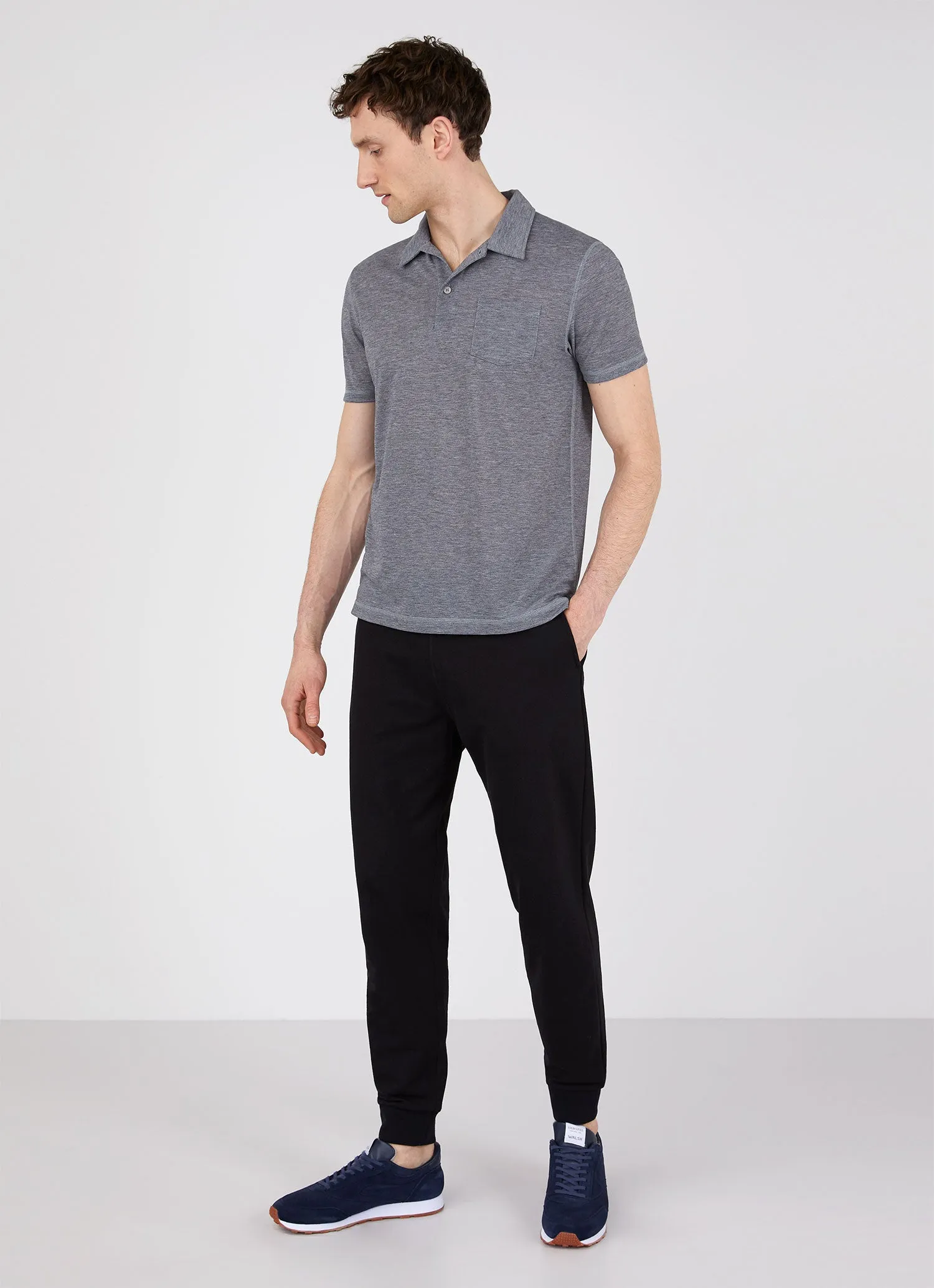 Men's DriRelease Active Polo Shirt in Grey Melange sold by Sunspel product image thumbnail 3