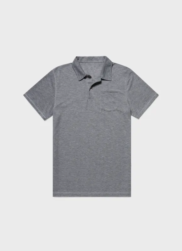 Men's DriRelease Active Polo Shirt in Grey Melange made by Sunspel