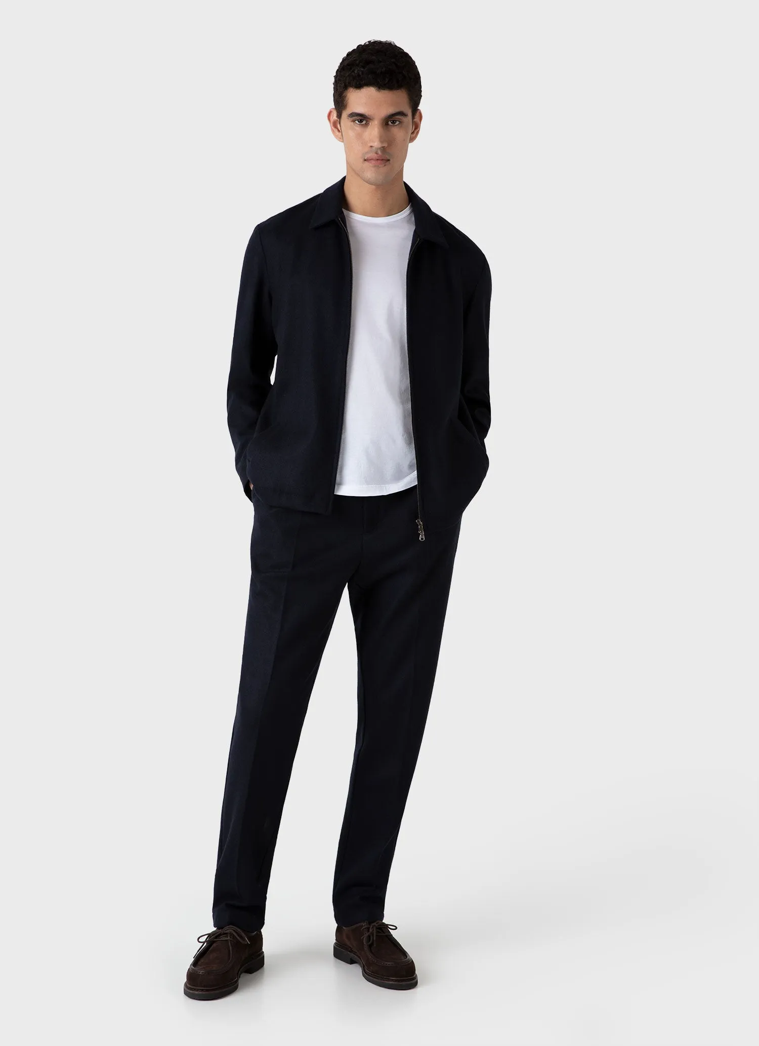 Men's Boiled Wool Zip Jacket in Navy sold by Sunspel product image thumbnail 3