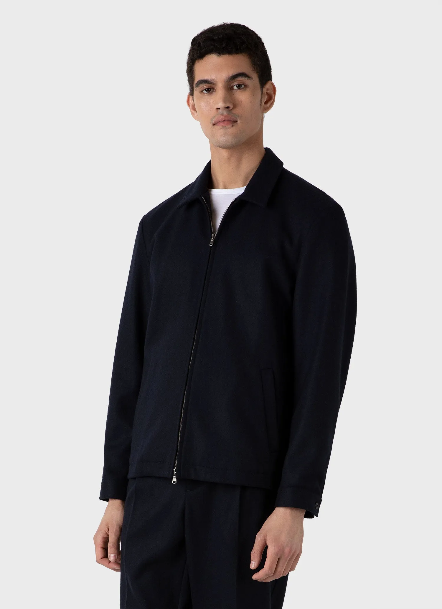 Men's Boiled Wool Zip Jacket in Navy sold by Sunspel product image thumbnail 2