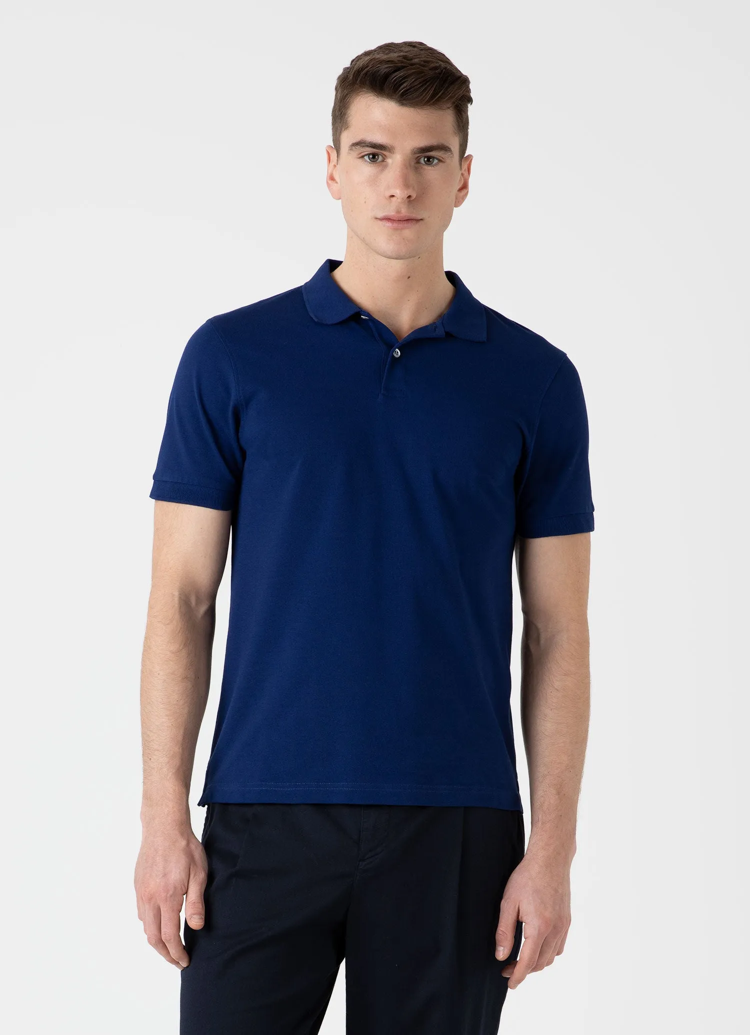 Men's Piqué Polo Shirt in Space Blue sold by Sunspel product image thumbnail 2