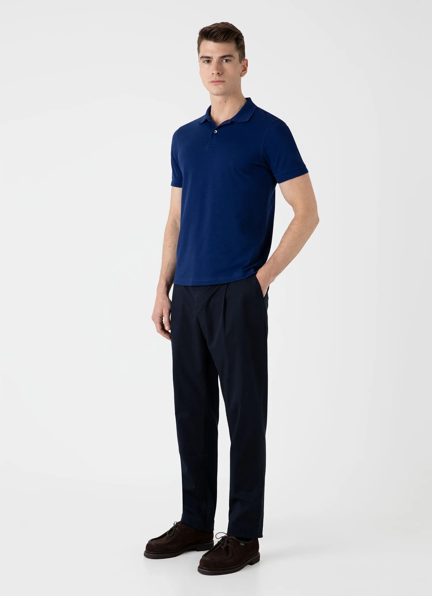 Men's Piqué Polo Shirt in Space Blue sold by Sunspel product image thumbnail 3