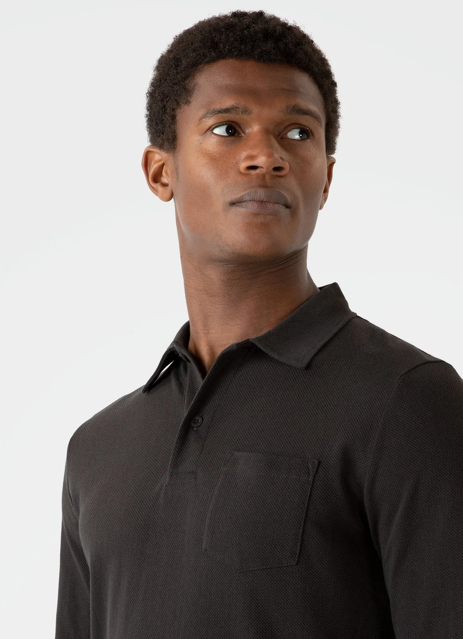 Men's Riviera Long Sleeve Polo Shirt in Coffee sold by Sunspel product image thumbnail 5