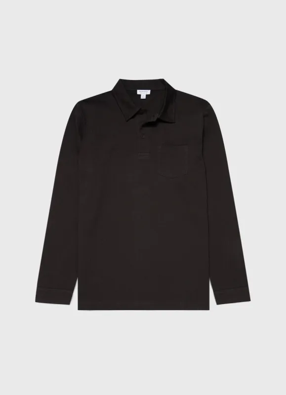 Men's Riviera Long Sleeve Polo Shirt in Coffee sold by Sunspel