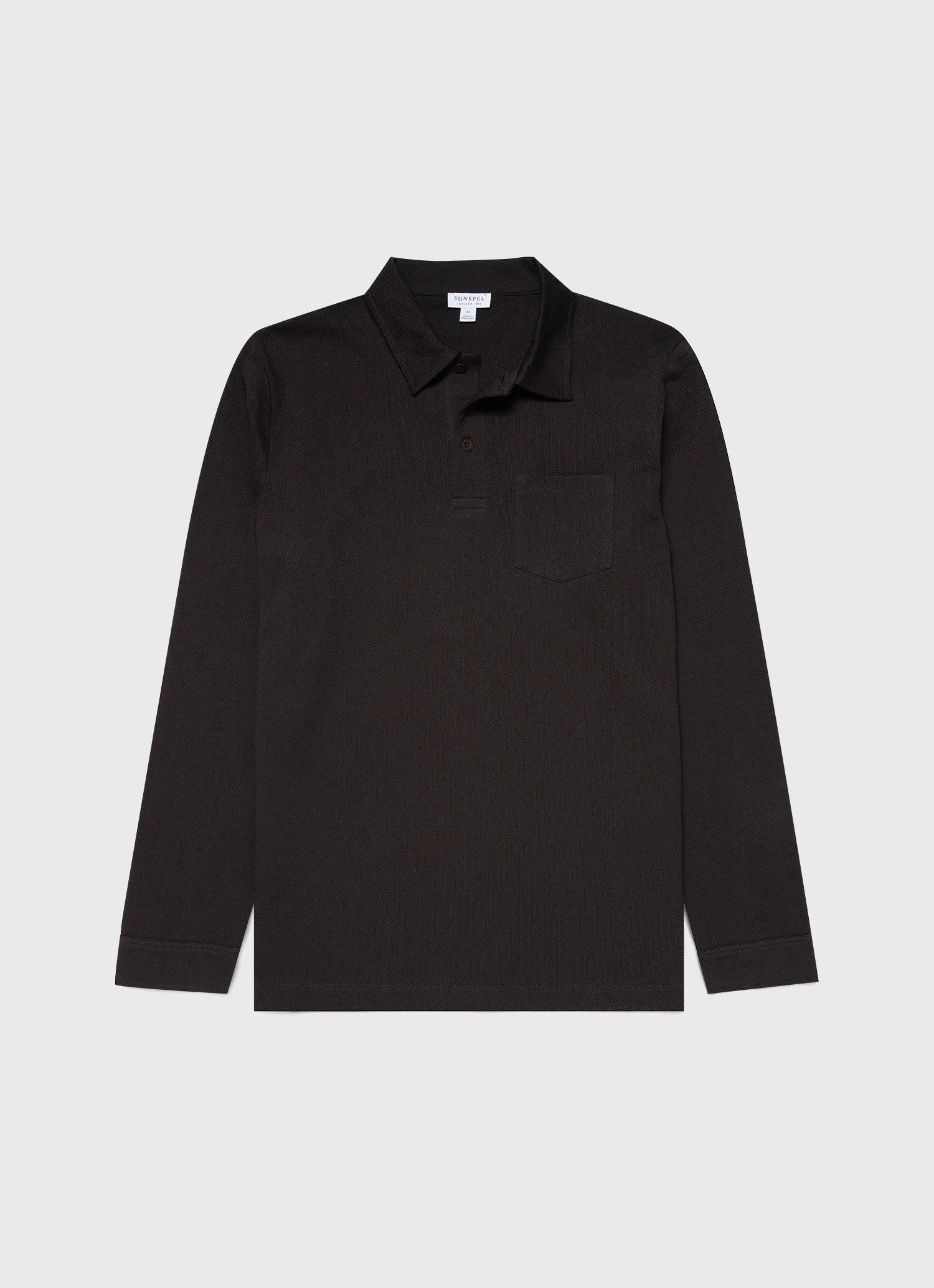 Men's Riviera Long Sleeve Polo Shirt in Coffee sold by Sunspel