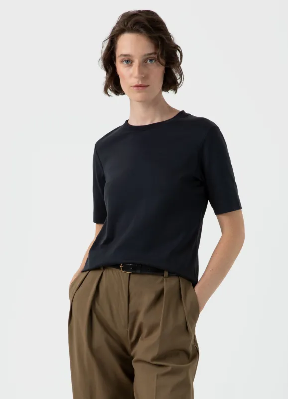 Women's Mid Sleeve T-shirt in Black sold by Sunspel