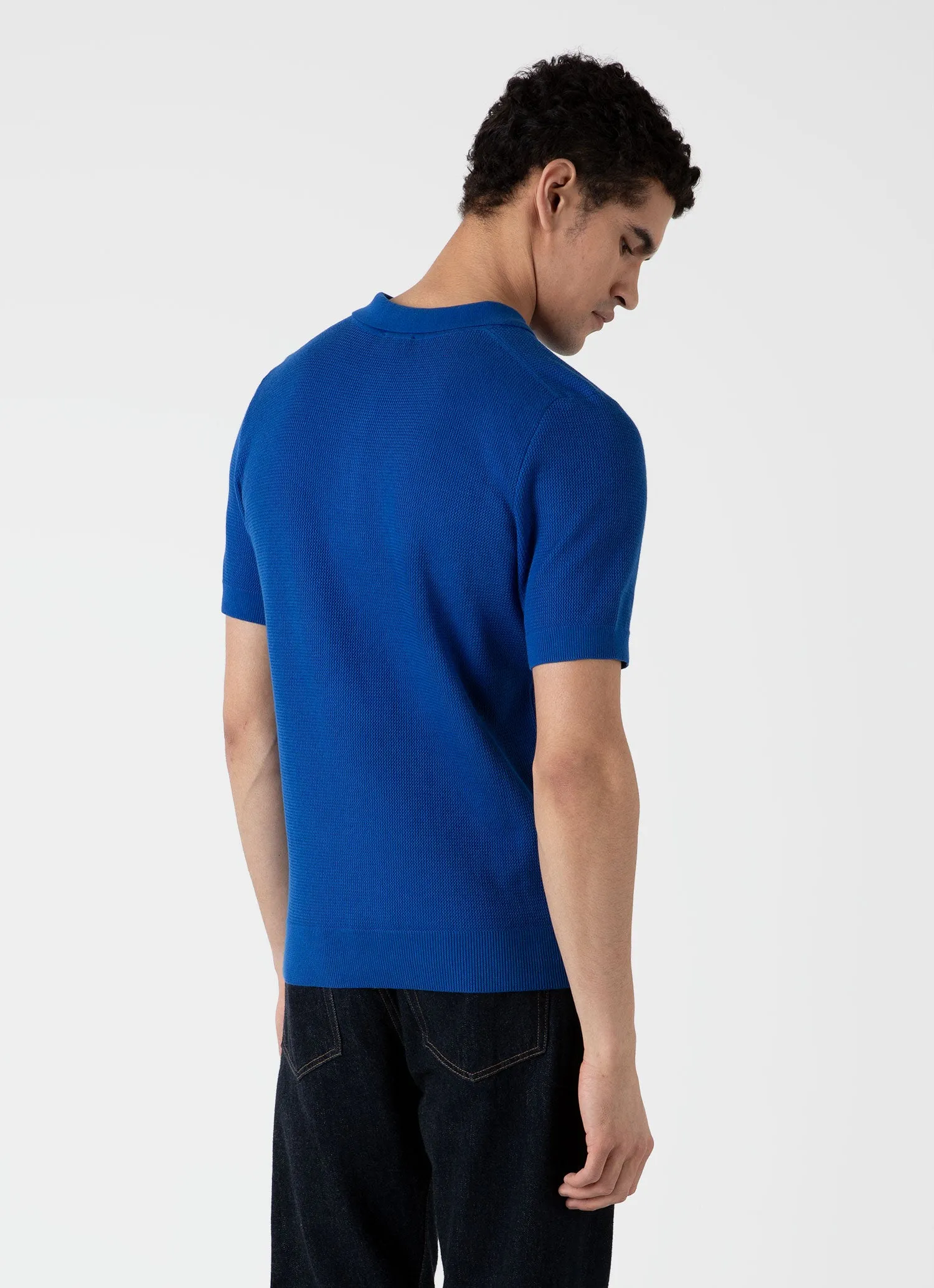 Men's Sunspel x MR PORTER Racked Stitch Polo Shirt in French Blue sold by Sunspel product image thumbnail 5
