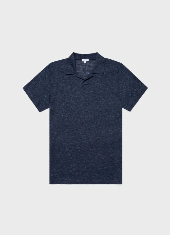 Men's Linen Polo Shirt in Navy Melange sold by Sunspel