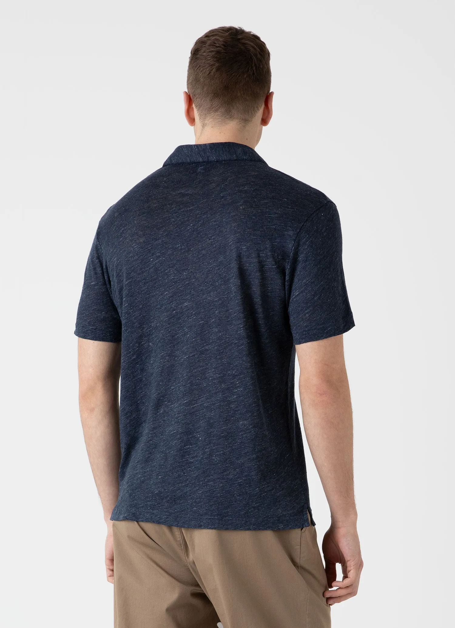 Men's Linen Polo Shirt in Navy Melange sold by Sunspel product image thumbnail 5