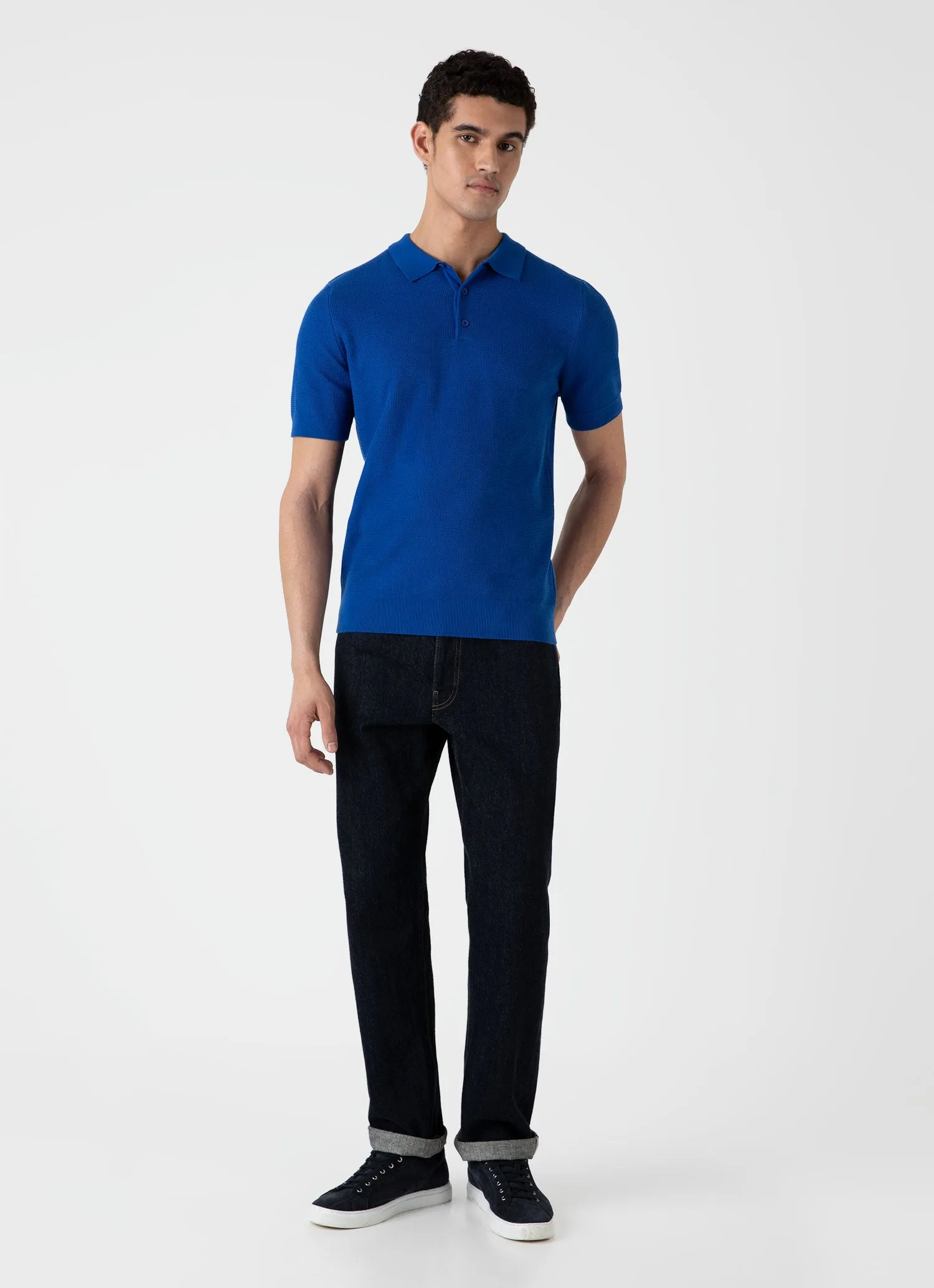 Men's Sunspel x MR PORTER Racked Stitch Polo Shirt in French Blue sold by Sunspel product image thumbnail 3
