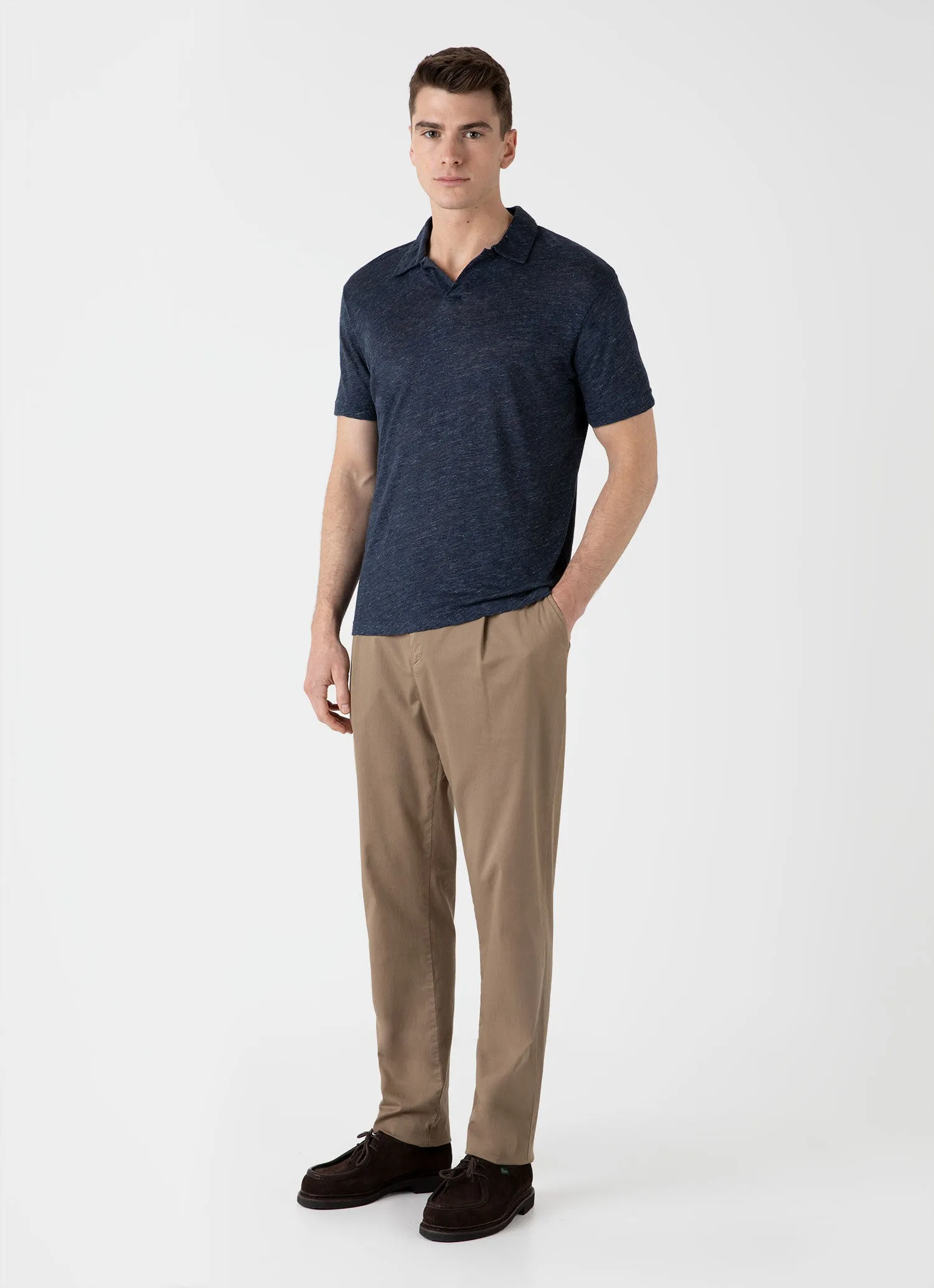 Men's Linen Polo Shirt in Navy Melange sold by Sunspel product image thumbnail 3