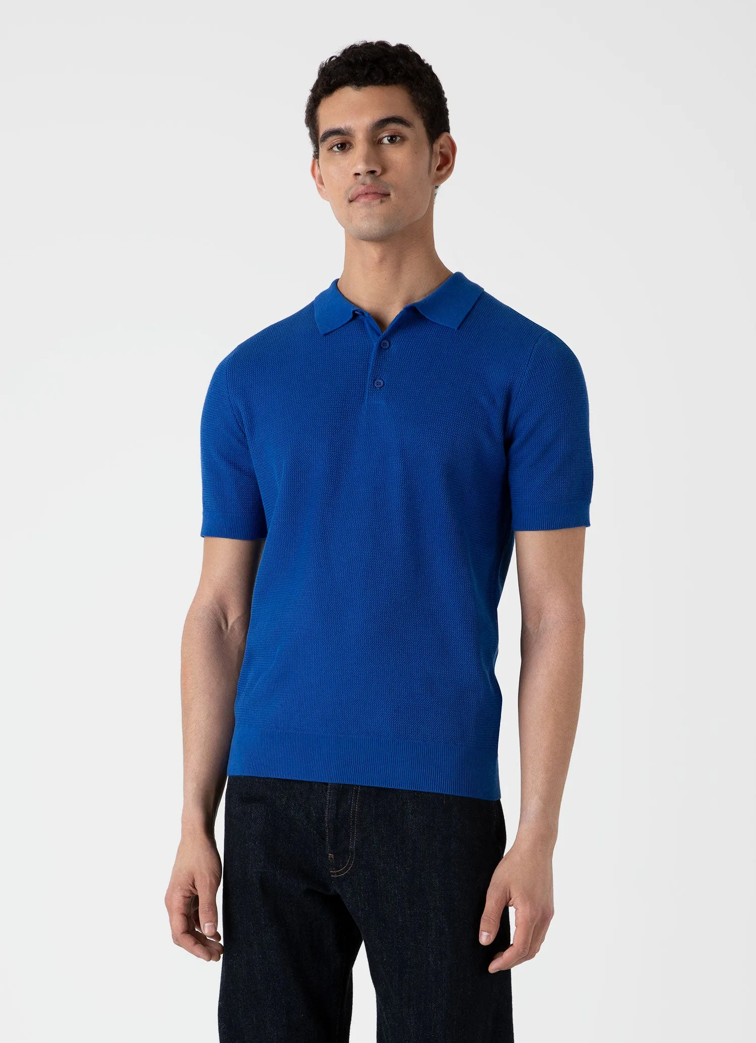 Men's Sunspel x MR PORTER Racked Stitch Polo Shirt in French Blue sold by Sunspel product image thumbnail 2
