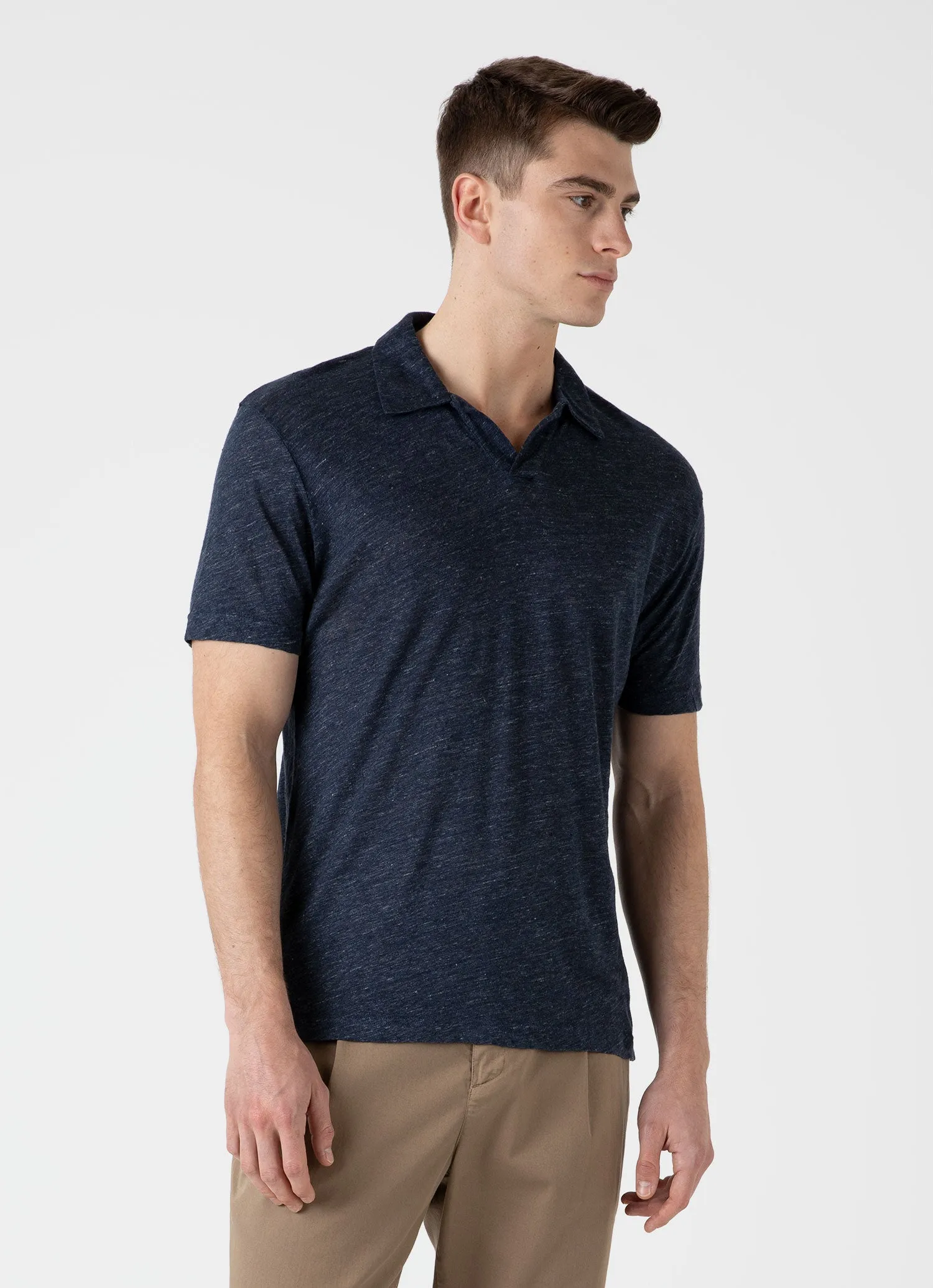 Men's Linen Polo Shirt in Navy Melange sold by Sunspel product image thumbnail 2