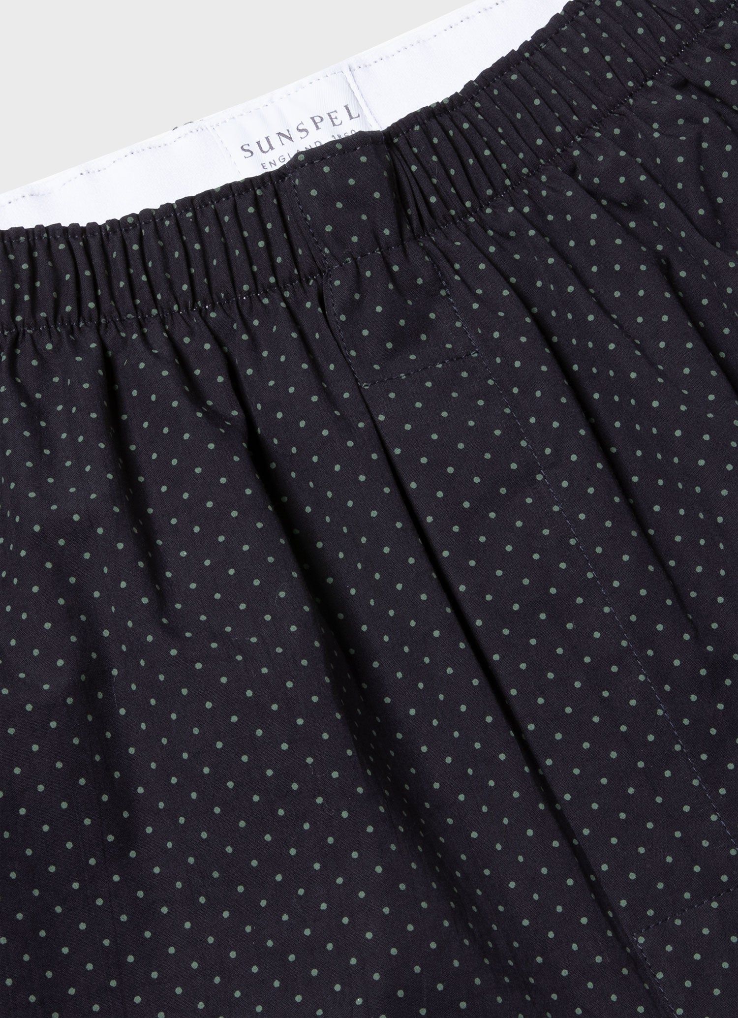 Men's Classic Print Boxer Shorts in Navy Mini Dots sold by Sunspel product image thumbnail 4