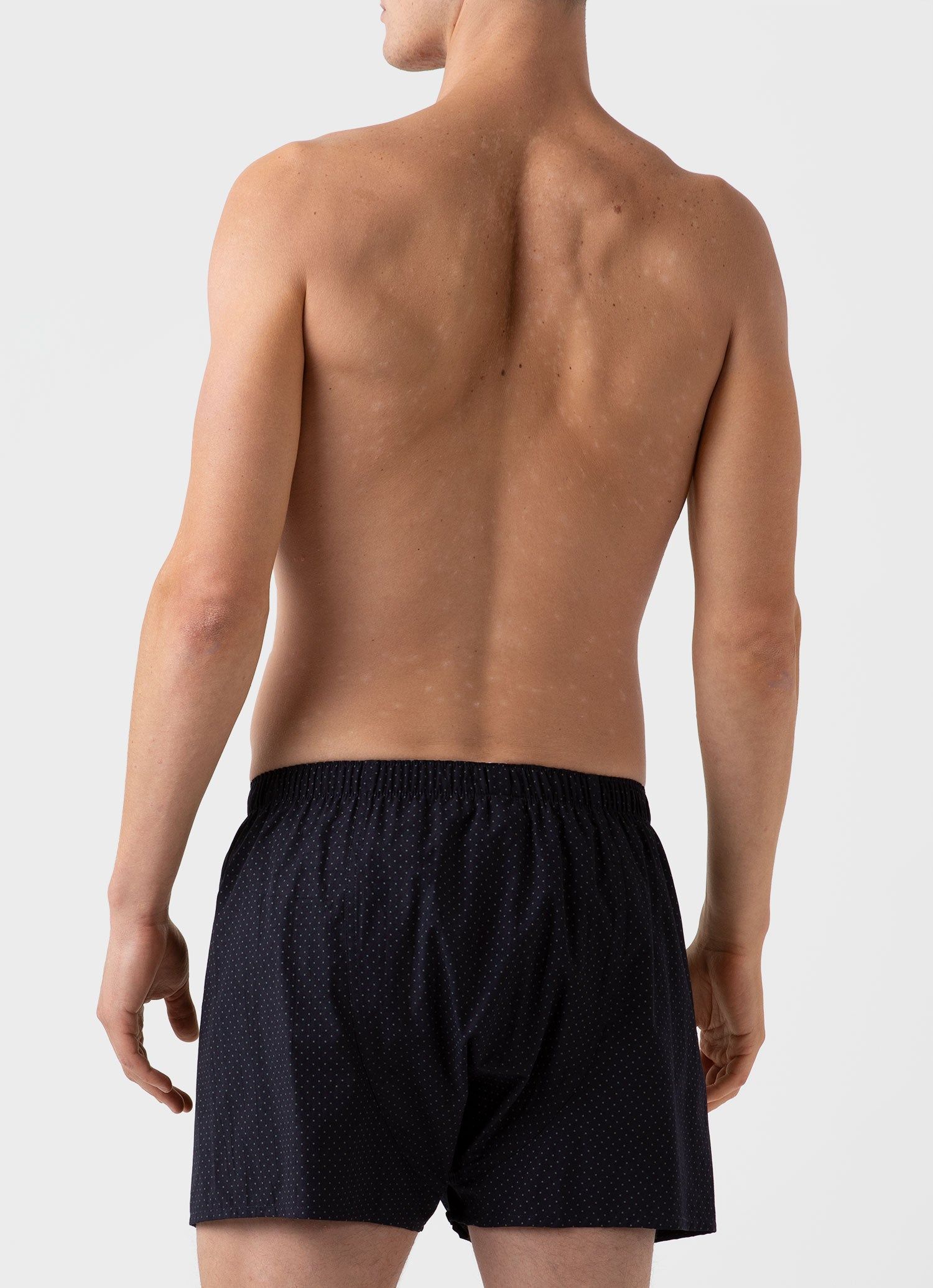Men's Classic Print Boxer Shorts in Navy Mini Dots sold by Sunspel product image thumbnail 3